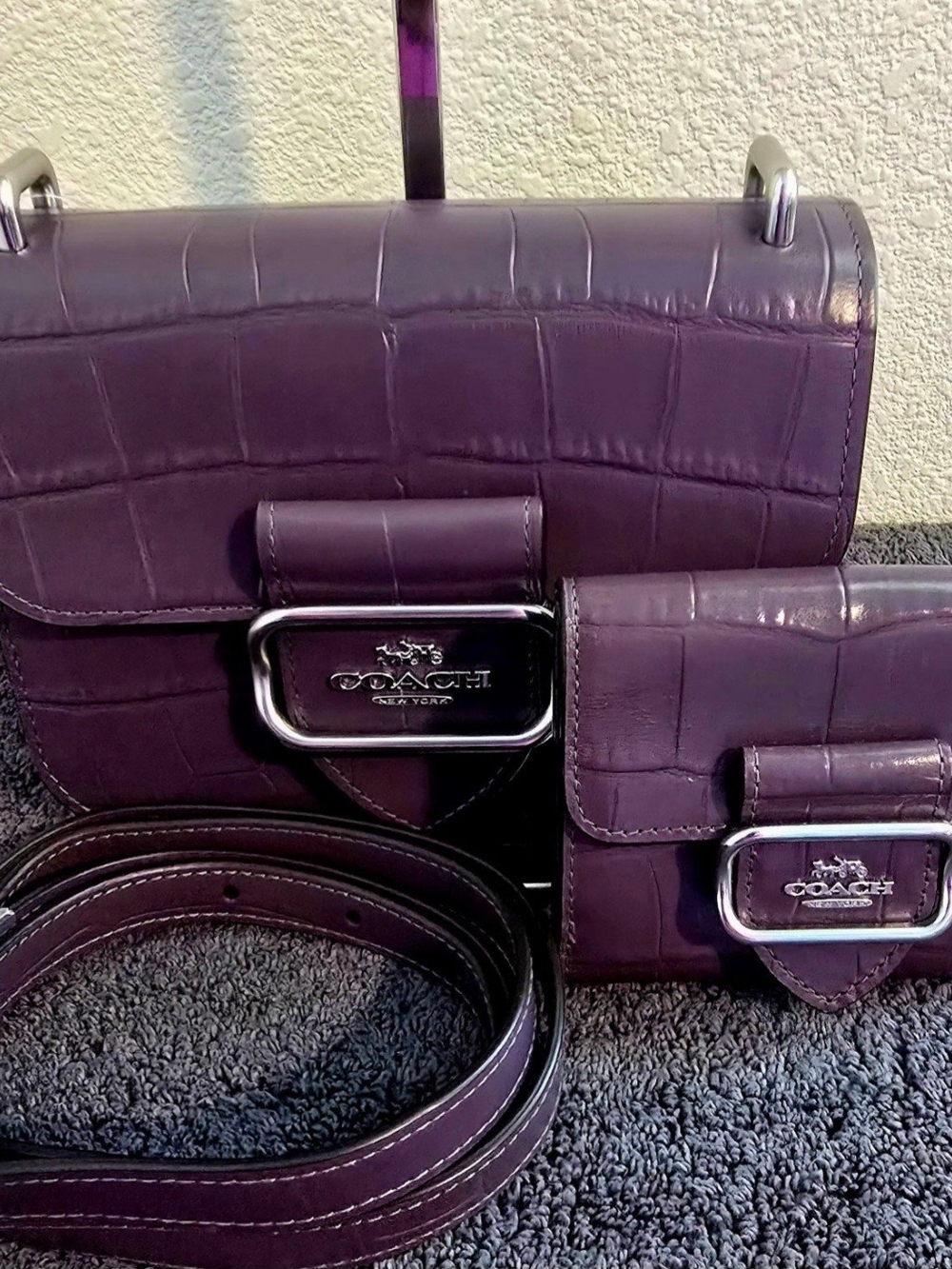 NWT COACH CN313 Morgan Croc Leather AMETHYST Purple Crossbody Bag w/Wallet